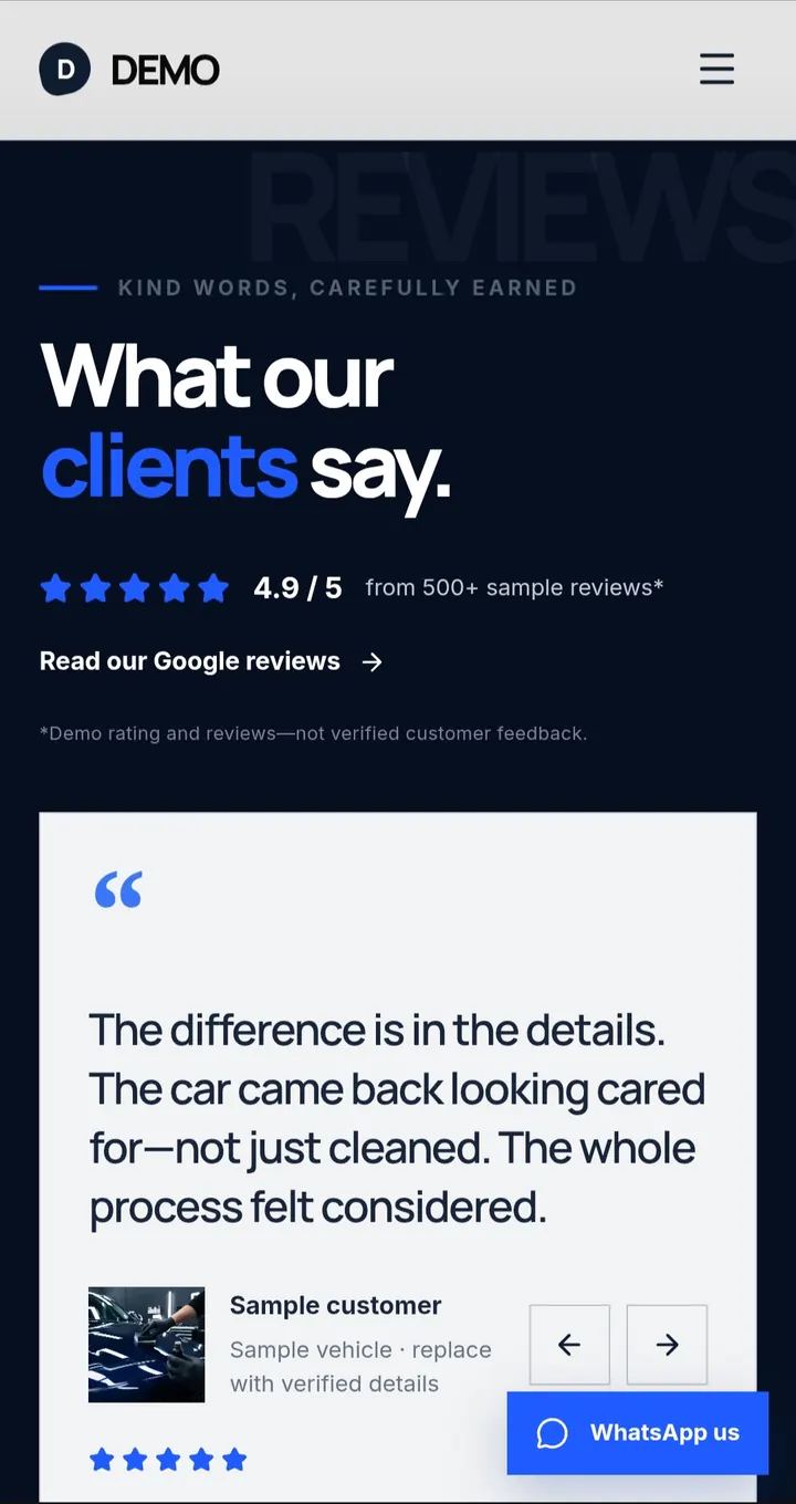 Car detailing customer reviews.